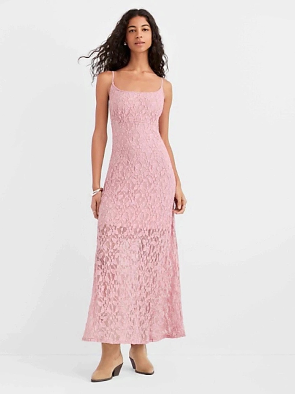 LOFT Lace Strappy Scoop Neck Midi Dress